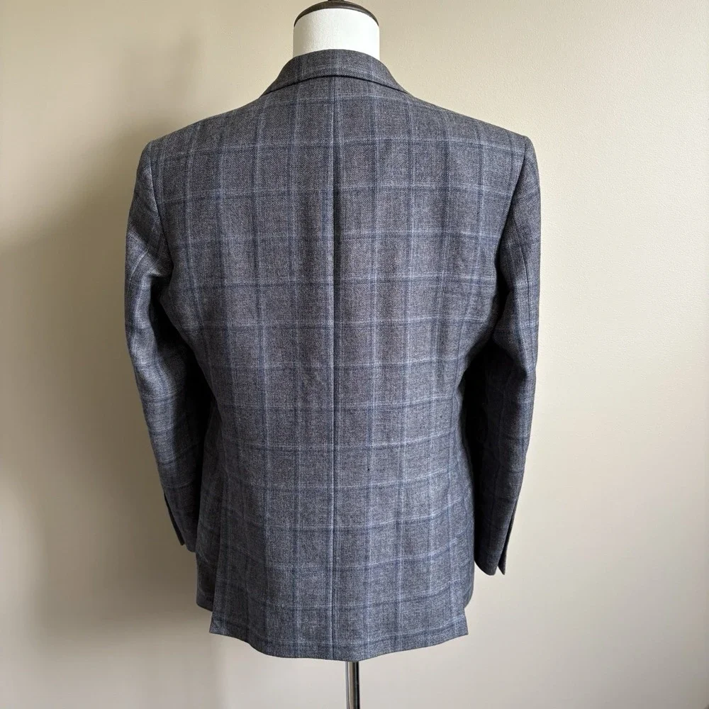 Jos A Bank Brrr Comfort‎ Blazer 40R Gray Windowpane Linen Wool Slim Fit Jacket